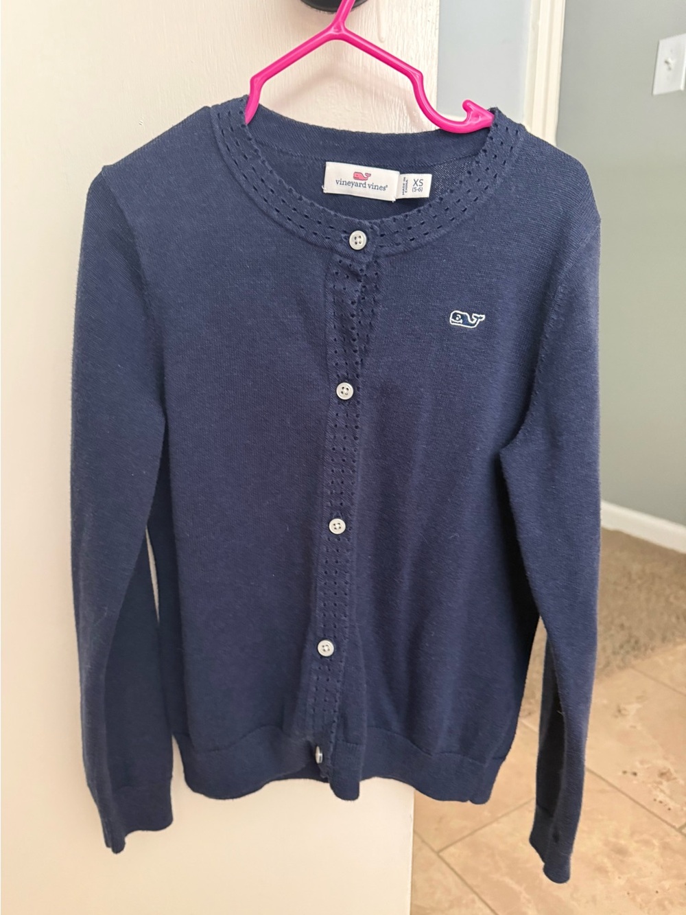 Girls XS 5/6 Vineyard Vines Navy Embroidered Whale Crew Cardigan